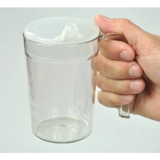 Clear Drinking Cup with handle & 2 lids 280ml